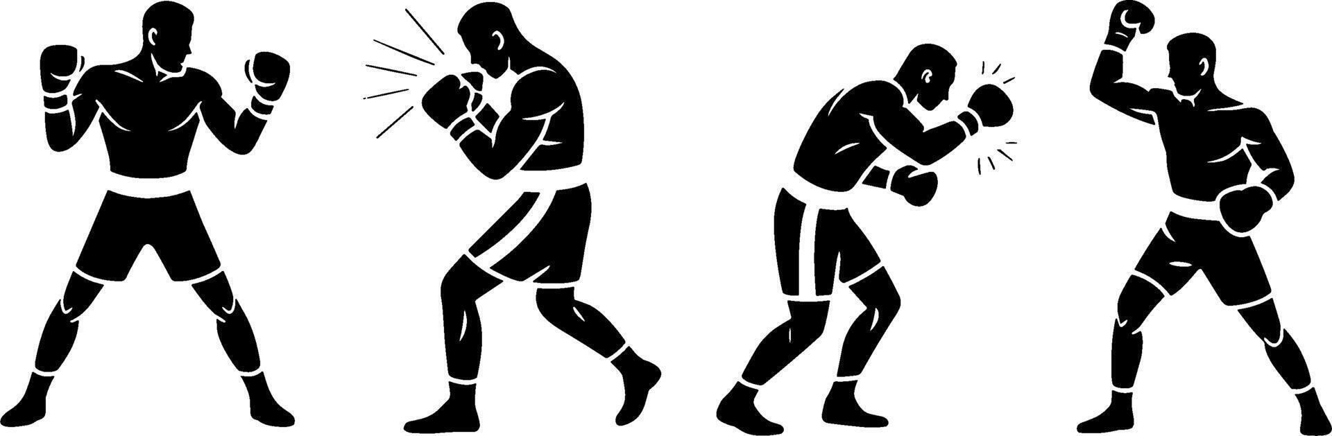 Boxer Fighter Silhouette Set Boxing Sport Training Poses vector