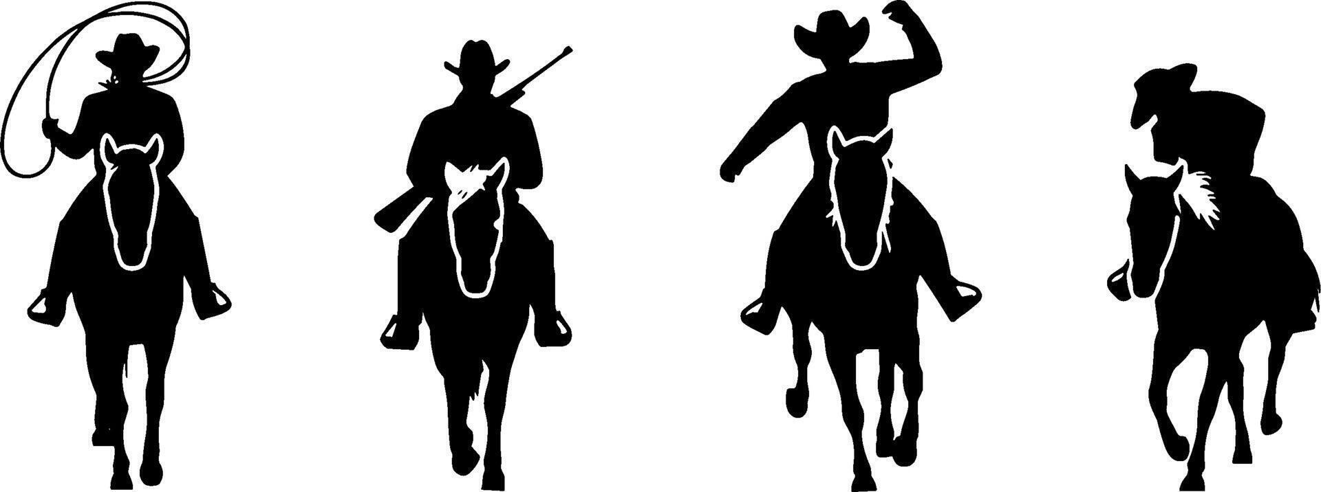 Cowboy Riding Horse Silhouettes Western Rodeo Set vector