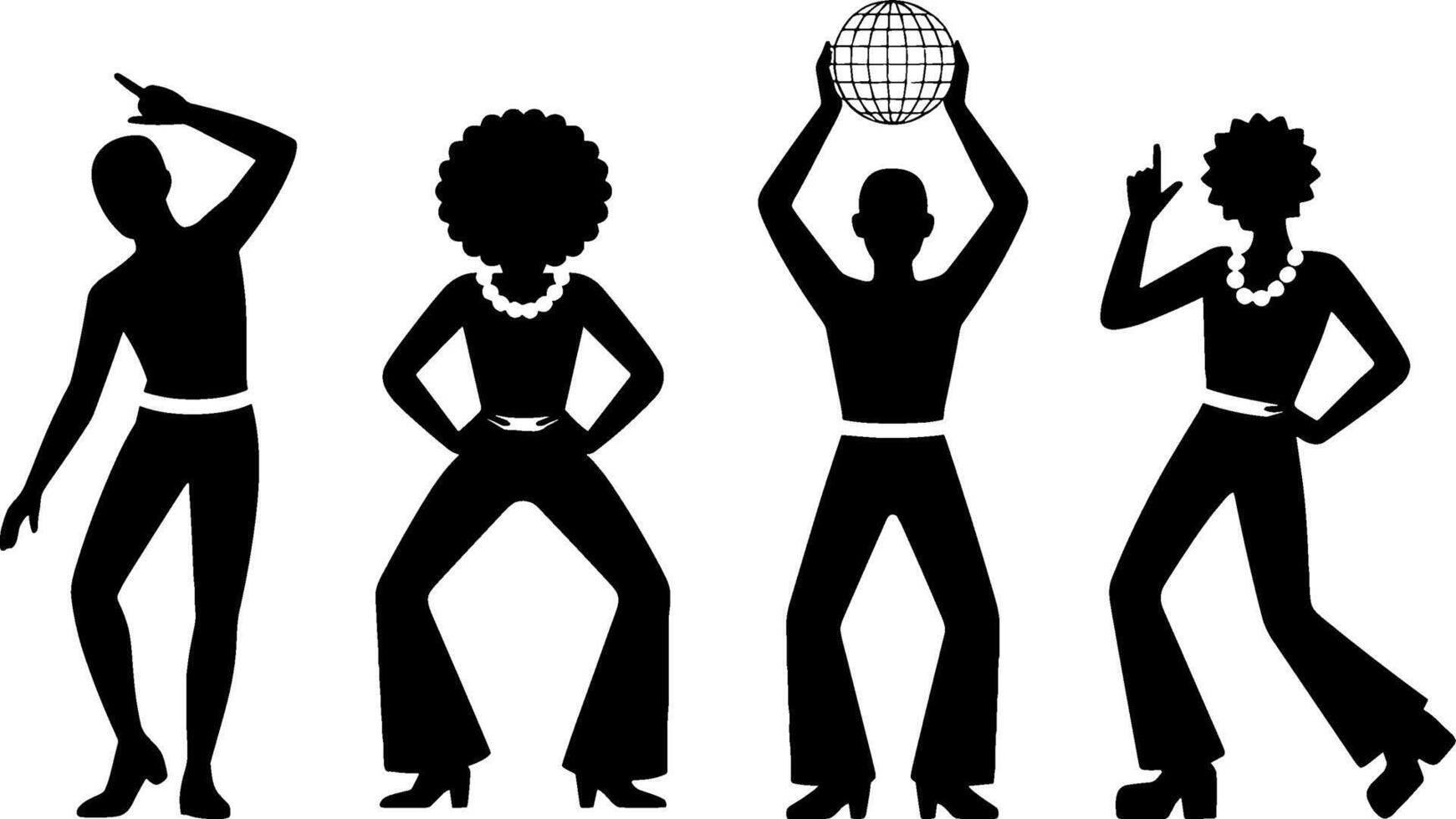Disco Dancers Silhouettes 70s Night Party Retro Pose vector