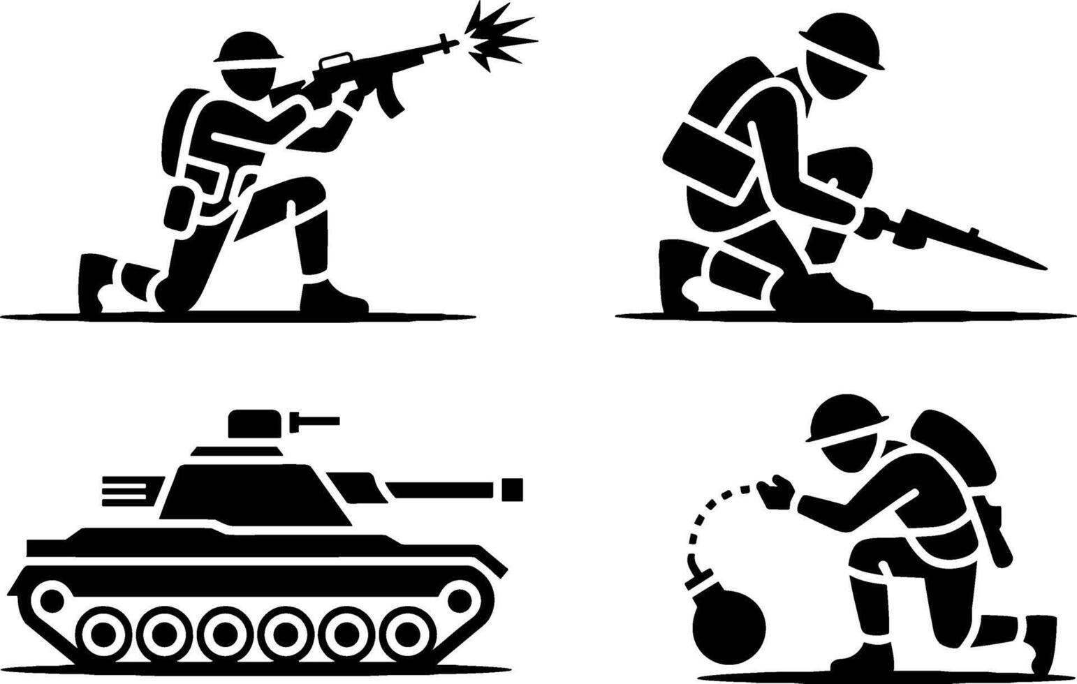 Military Soldier Tank Combat Actions Set vector