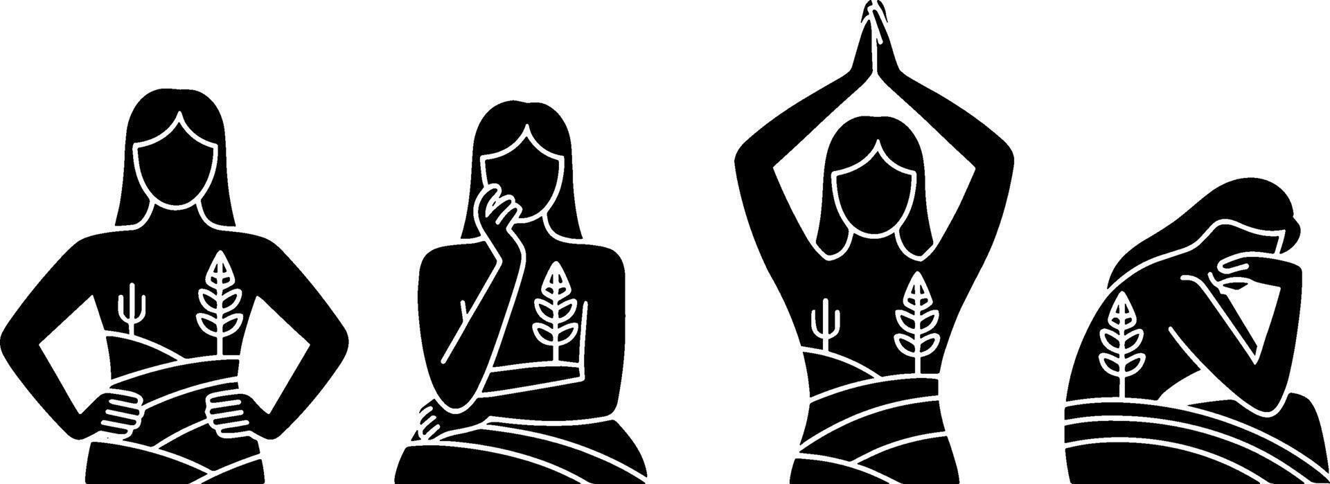 Woman Silhouettes Mental Health Emotions Wellness Concept vector