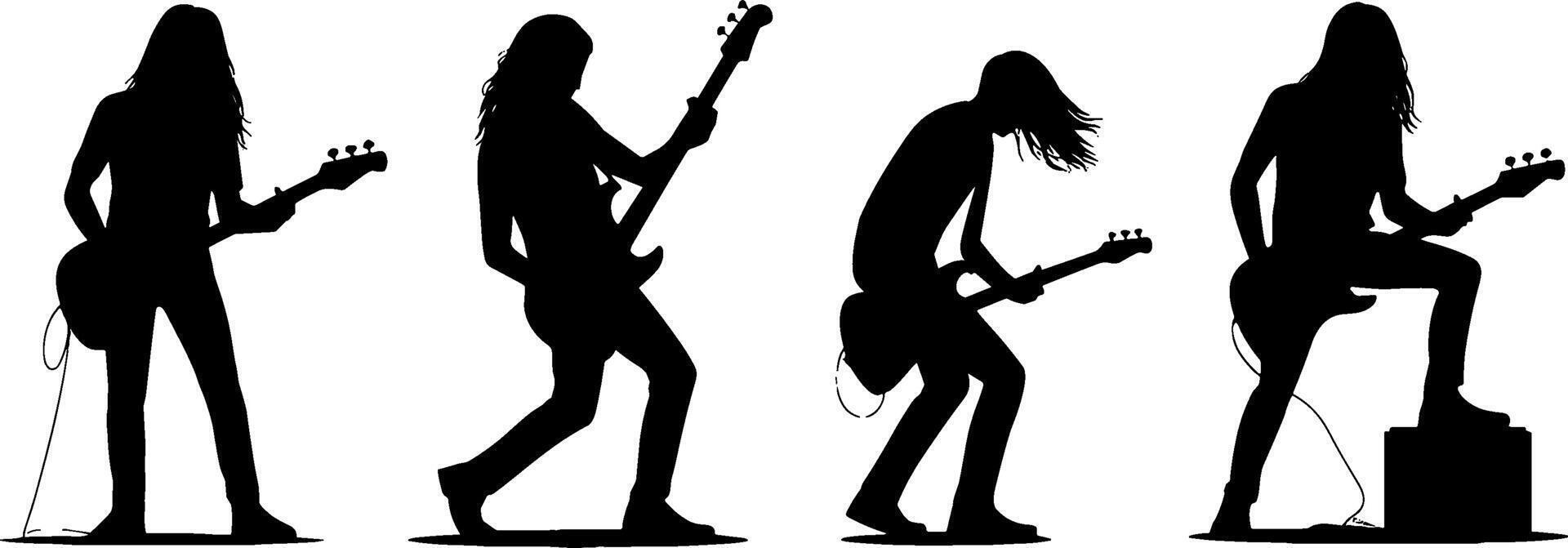 Silhouette Rock Guitarist Playing Solo Performance Set vector