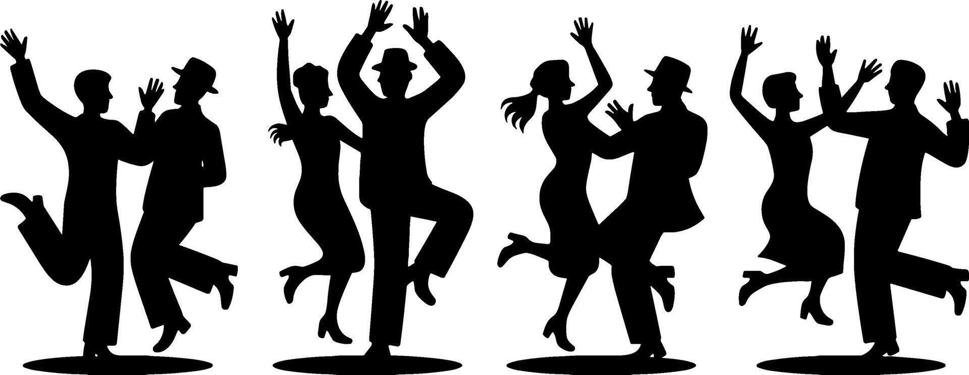Couple Dancing Retro Jazz Music Swing Dance Poses Silhouettes vector