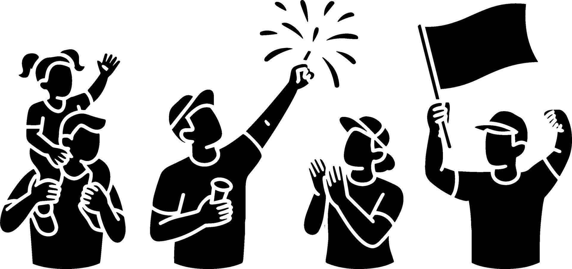 Cheering Fans Celebrating Sports Victory with Flag and Fireworks vector