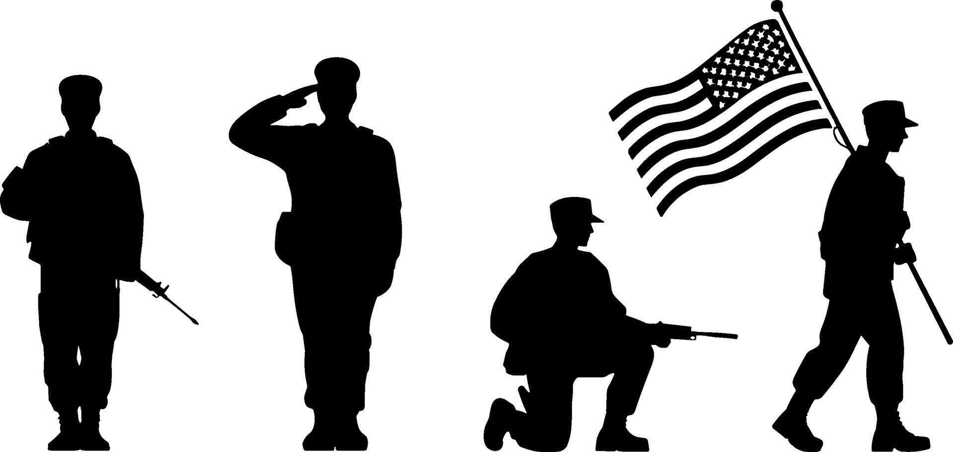 Military Soldier Silhouettes Us Flag Patriotic Army vector