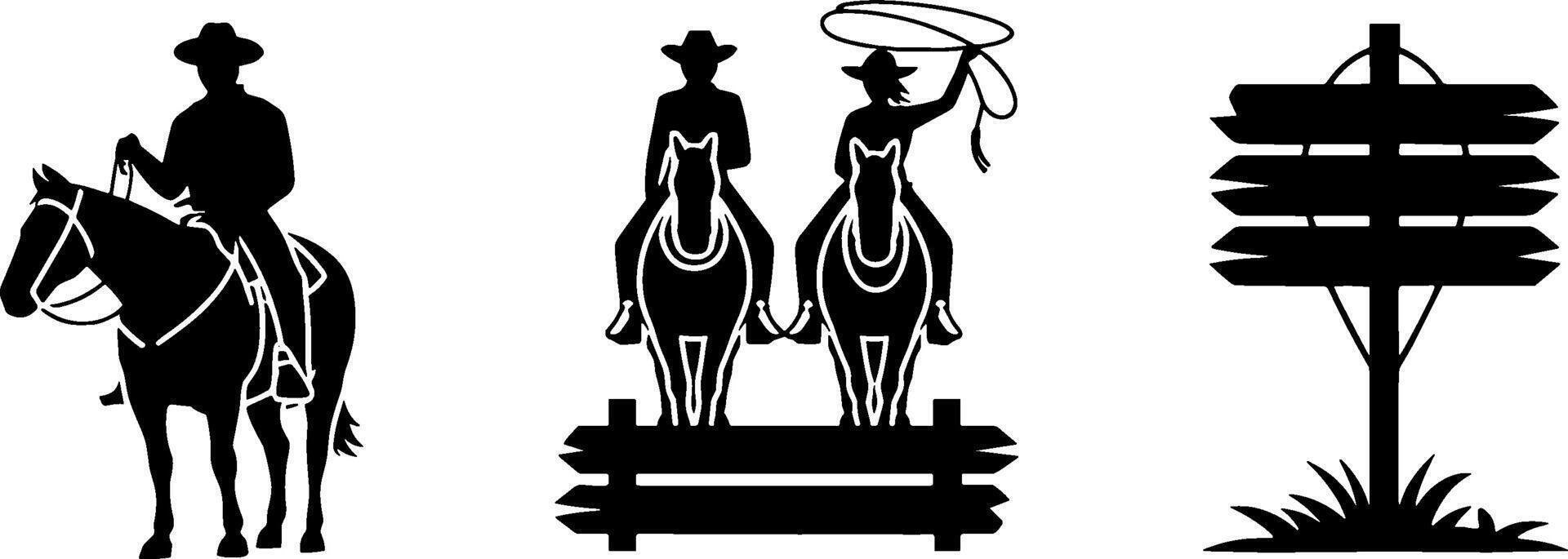 Cowboy Rider Horse Western Scene Direction Signpost vector