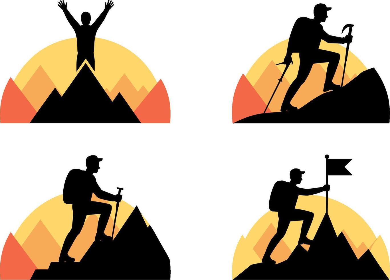 Mountain Climber Silhouette Summit Achievement Hiking Adventure vector