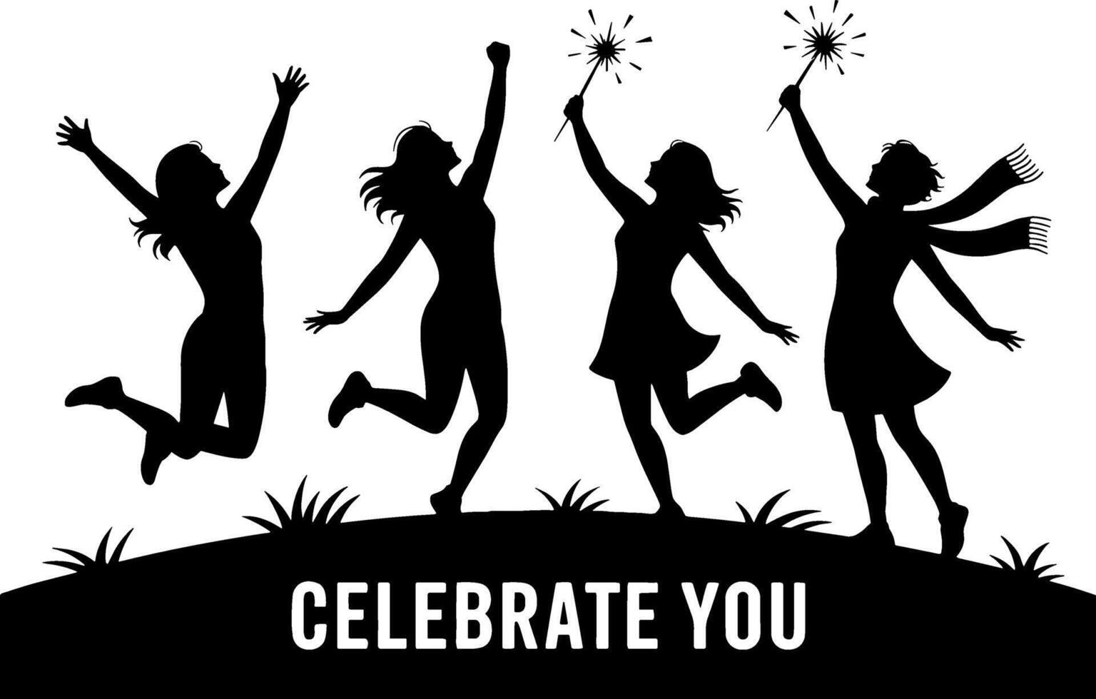 Happy Women Jumping Celebrating Holding Sparklers Group Joy vector