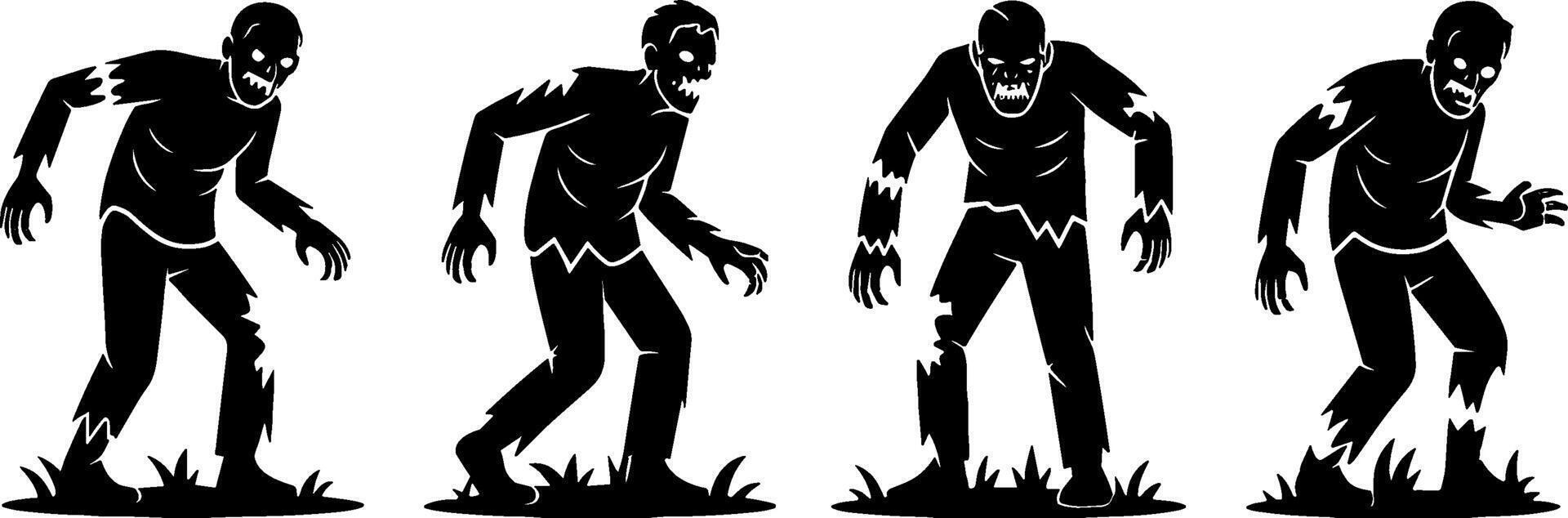 Zombie Monster Silhouettes Creepy Horror Halloween Characters vector