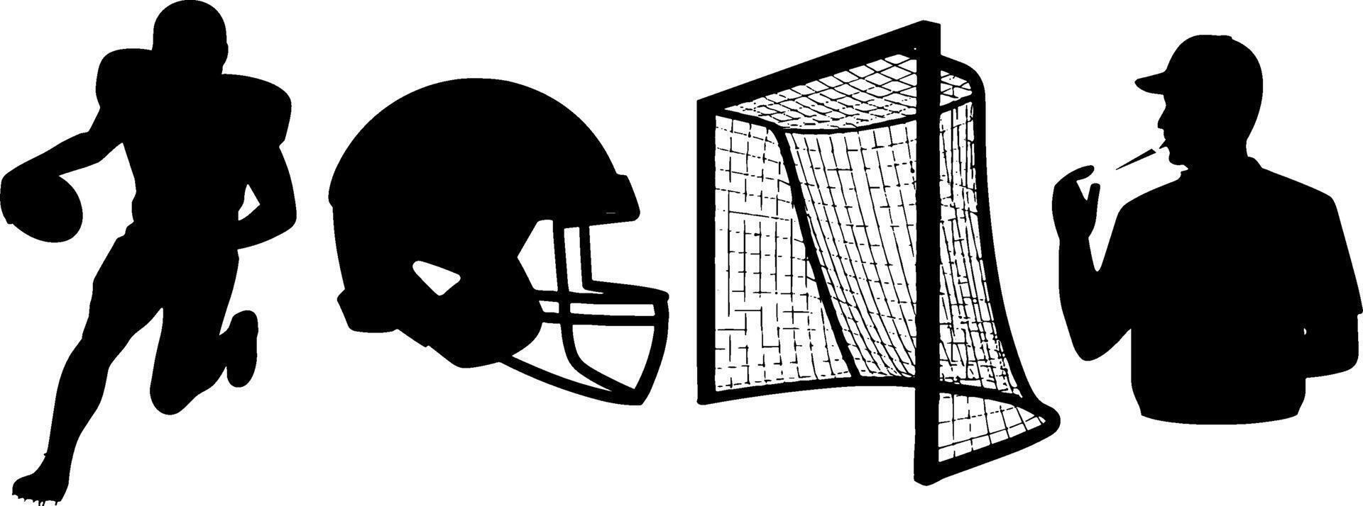 American Football Player Helmet Soccer Goal Coach Silhouette Set vector