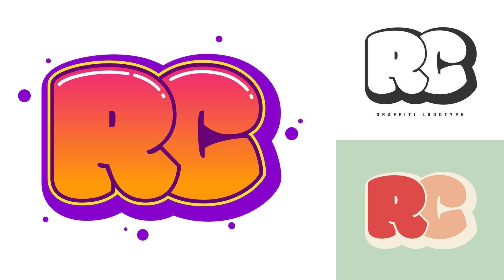 RC logo design for festival or party. Initial letter r and c in graffiti style. Creative modern lettering company name of font typography. Kids trendy logotype or identity. vector