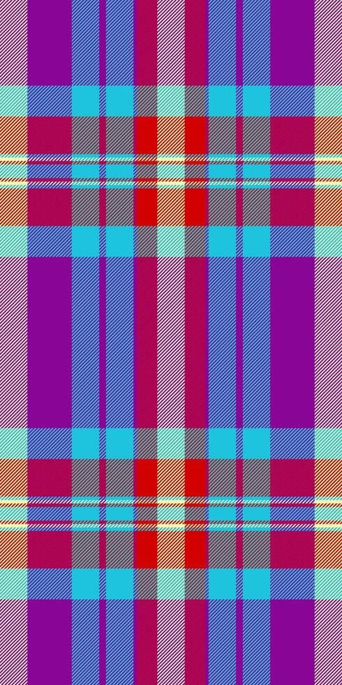King textile fabric background, smooth texture seamless. Fur check pattern plaid tartan in mauveine and cyan colors. vector
