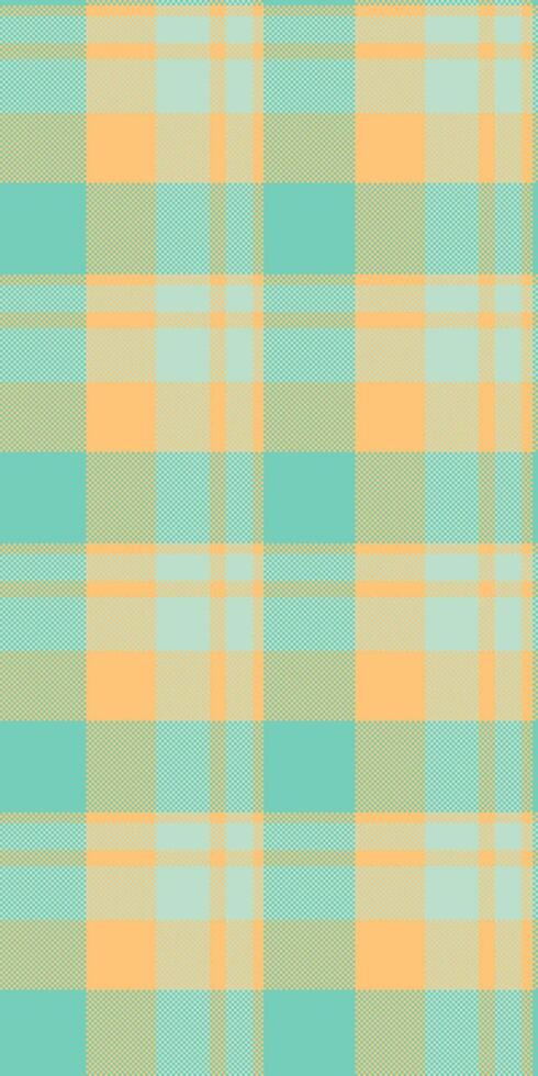Installing pattern textile texture, fall fabric background . Asymmetric seamless check plaid tartan in orange and teal colors. vector