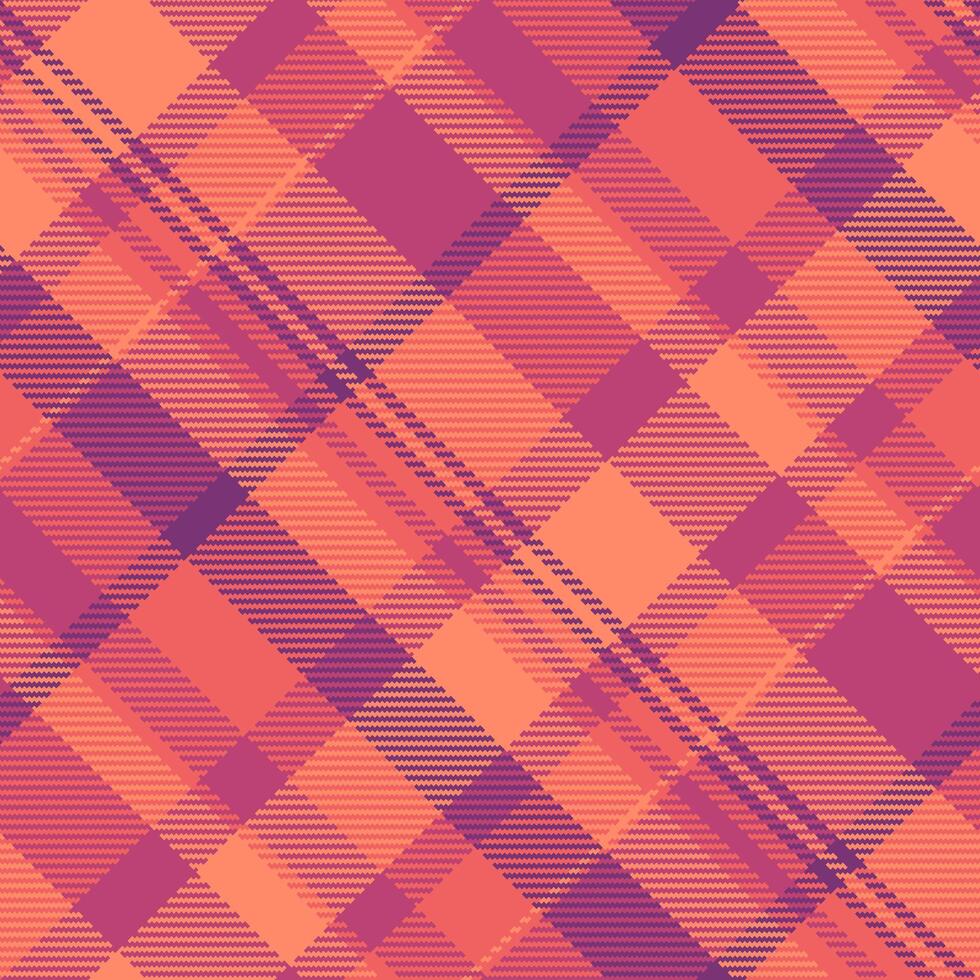 Vibrant plaid pattern in warm hues. Textile background with intersecting stripes, ideal for fashion, digital art, or classic design projects. Versatile. vector