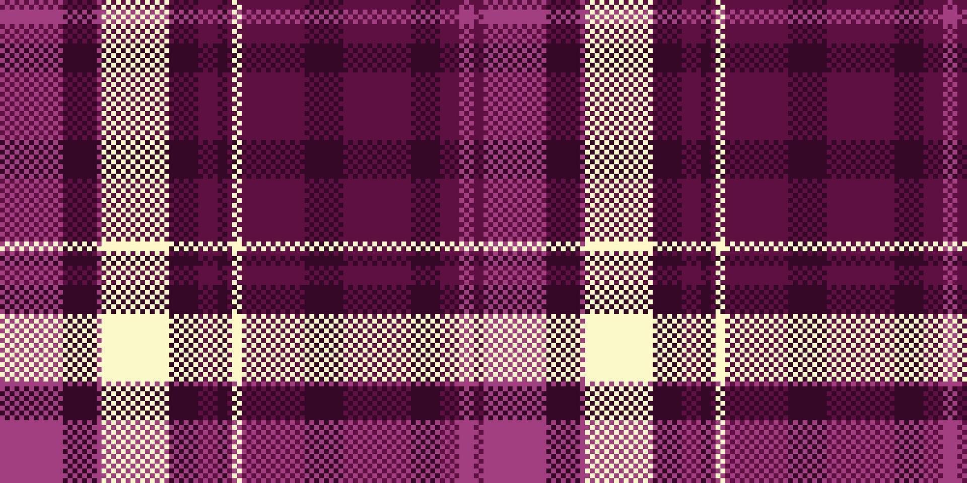 Pixelated plaid pattern. Tartan design in deep purples cream. Classic textile look for backgrounds, overlays, creative projects. Versatile textural. vector