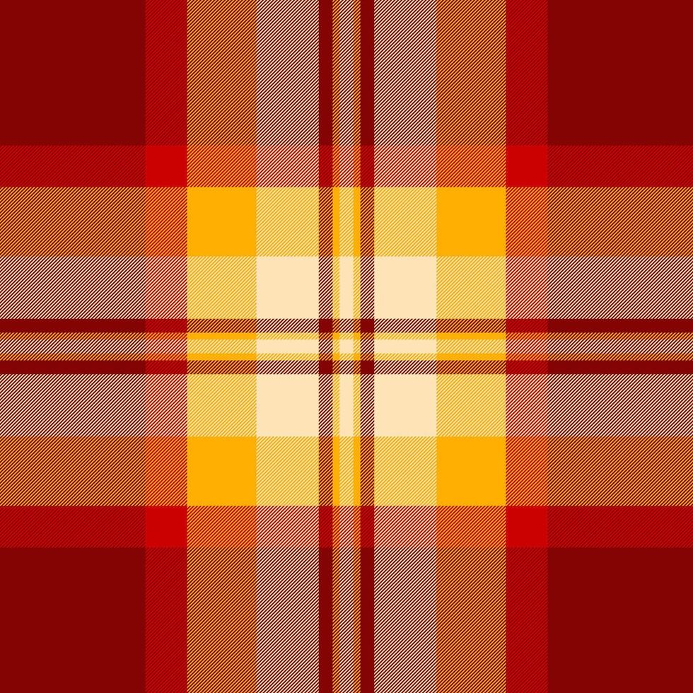 Warm tartan pattern in shades of red, orange, and yellow. Cozy and inviting, perfect for backgrounds, textiles, or graphic design projects. Timeless elegance. vector