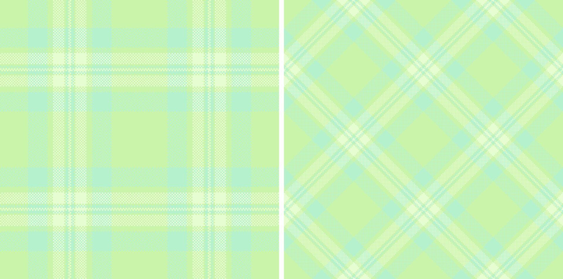 Pastel green plaid patterns, perfect for textile design, spring themes, or baby products. Two distinct styles offer versatility. Subtle textures and soft colors evoke a feeling of calm and serenity. vector