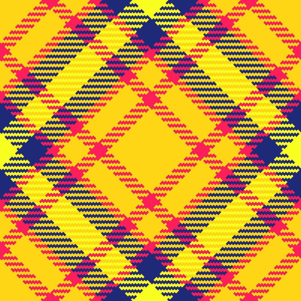 Vibrant yellow, pink, and blue plaid pattern. Bold graphic design ideal for fashion, textiles, and web backgrounds. A striking visual metaphor for energy and optimism. vector