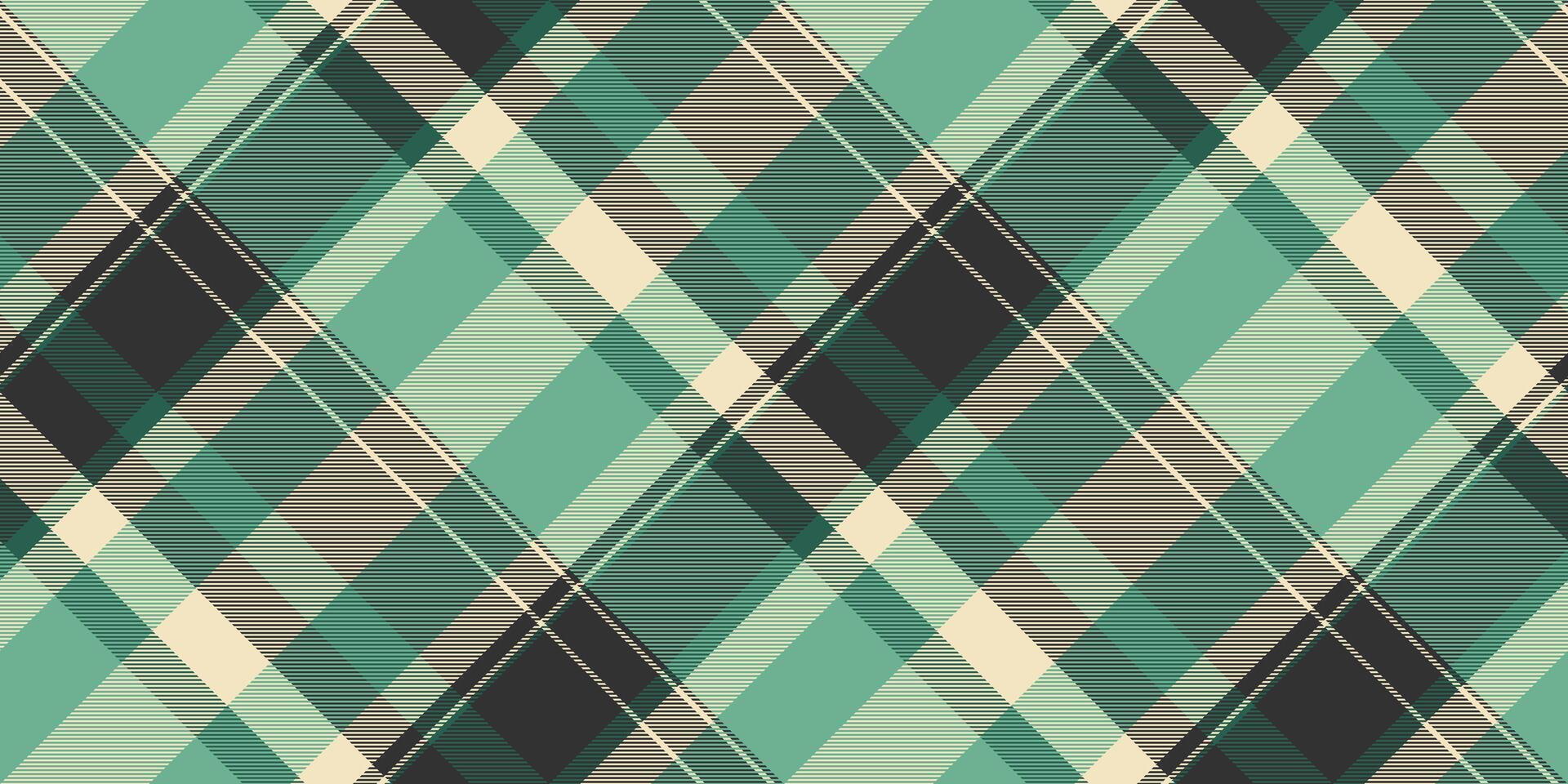Diamond plaid pattern textile, scenery check background seamless. Real texture tartan fabric in grey and mint colors. vector