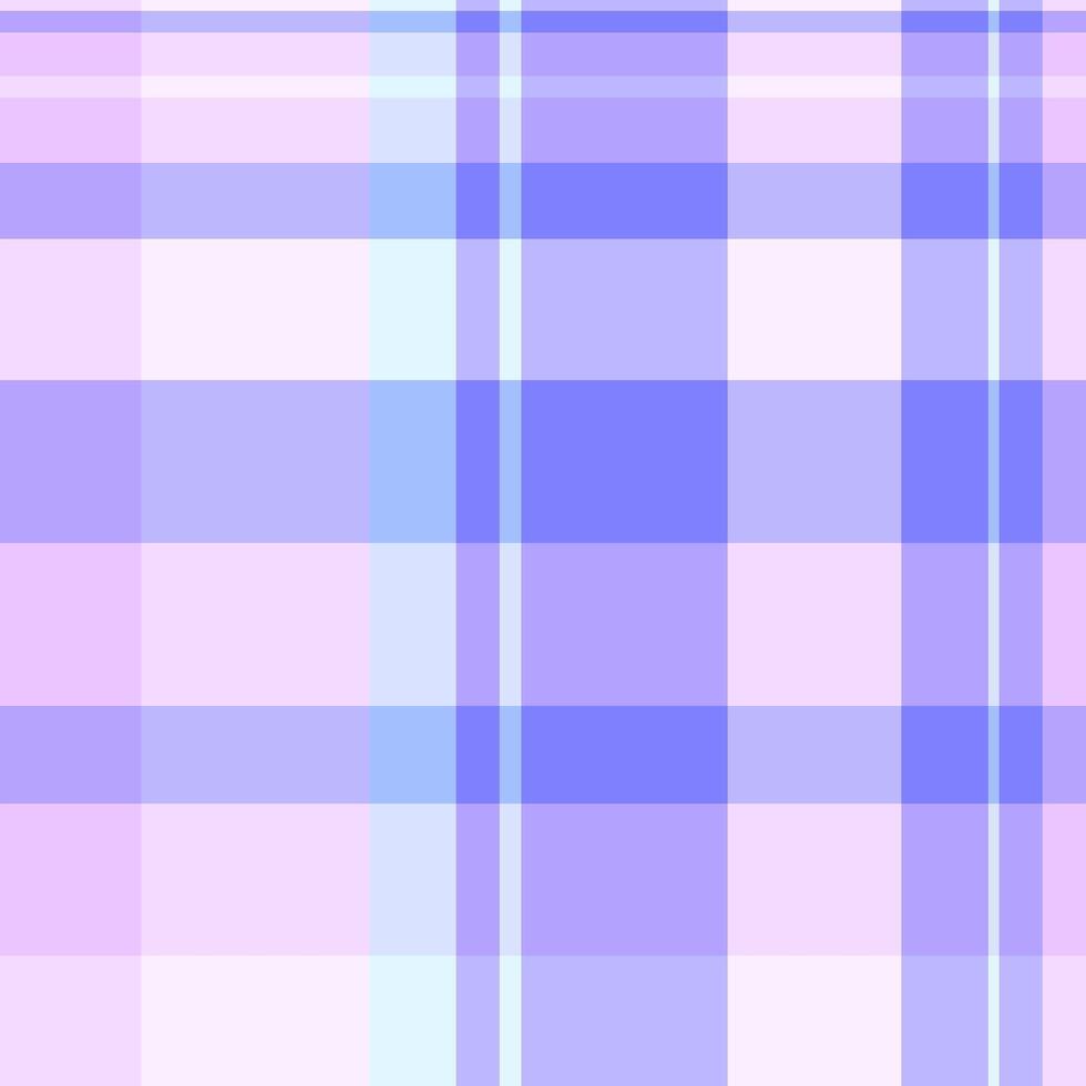 Fluffy check fabric tartan, manufacture seamless plaid . Household pattern background textile texture in light and indigo colors. vector