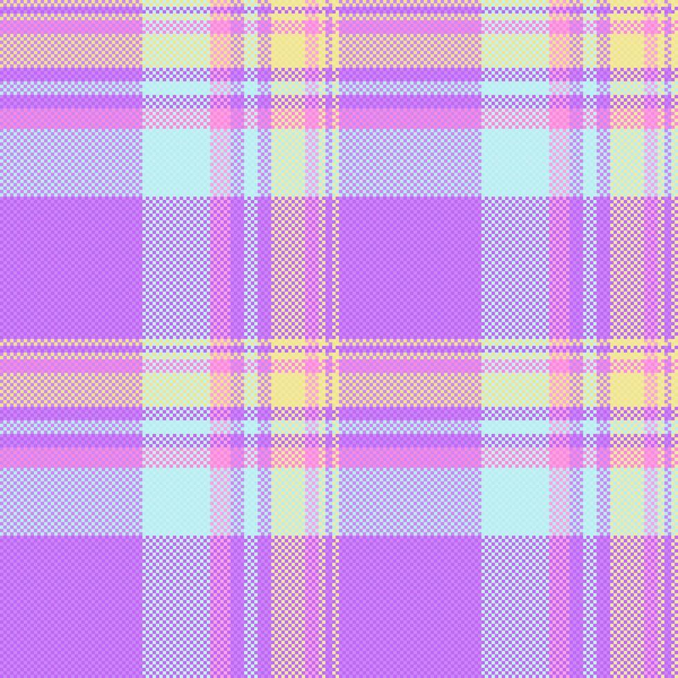 Pastel plaid pattern in soft purple, pink, yellow, and light blue hues. Ideal for textile designs, website backgrounds, and stationery. vector