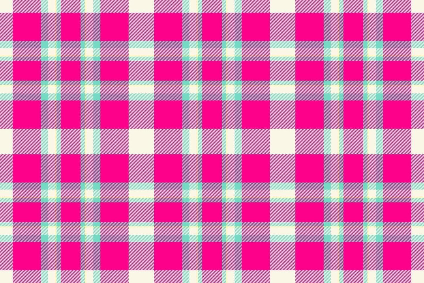 Vibrant plaid pattern. Pink and cream squares intersect with light blue and purple lines, creating a bold and cheerful design. Ideal for backgrounds, textiles, or fun projects. vector