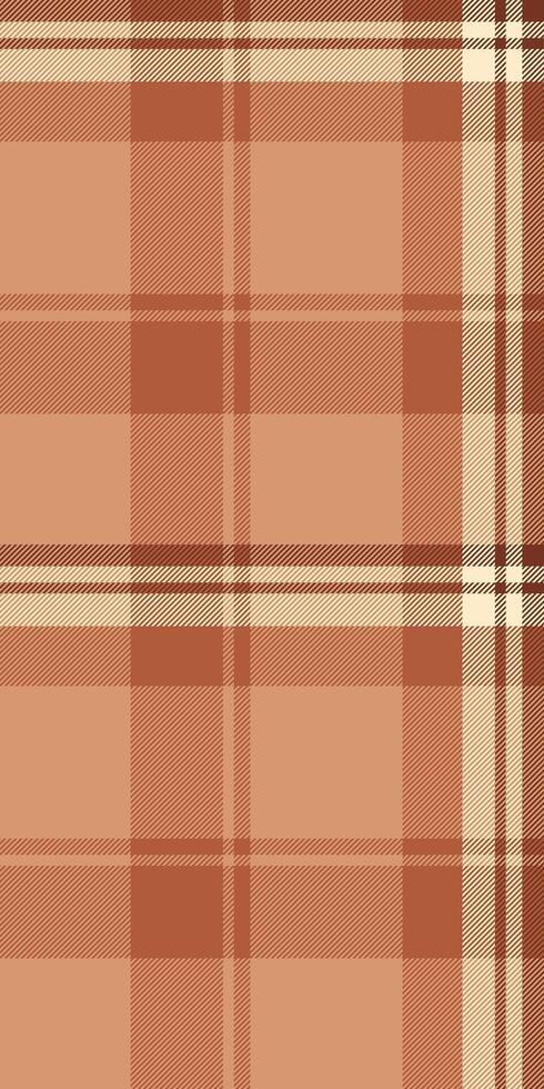 Printout fabric plaid tartan, pajamas background texture textile. Layered pattern check seamless in orange and blanched almond colors. vector
