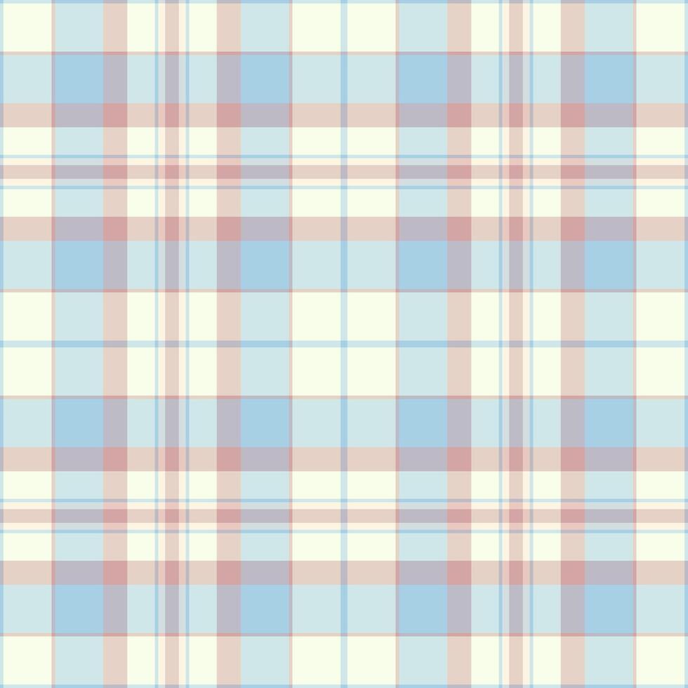 Pastel plaid pattern. Seamless texture in soft blue, pink cream. Ideal for textile design, wallpaper, wrapping paper, or website backgrounds. Evokes feelings of tranquility and gentle femininity. vector