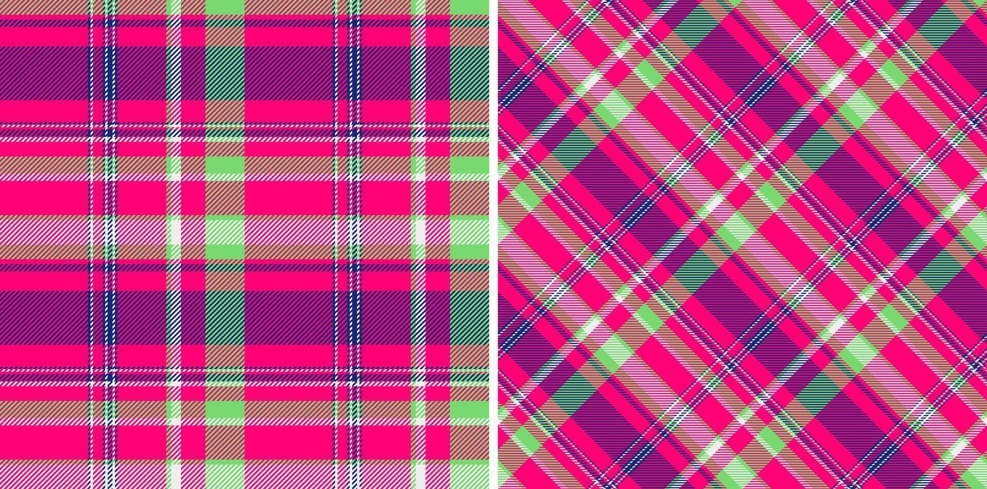 Check pattern textile of fabric plaid texture with a seamless background tartan. Set in neon colors for menswear fashion trends. vector