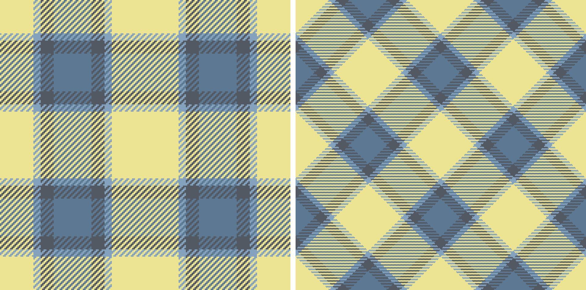 Elegant pastel yellow and blue plaid patterns. Two seamless textile designs perfect for fabric, wallpaper, website backgrounds, or packaging. vector
