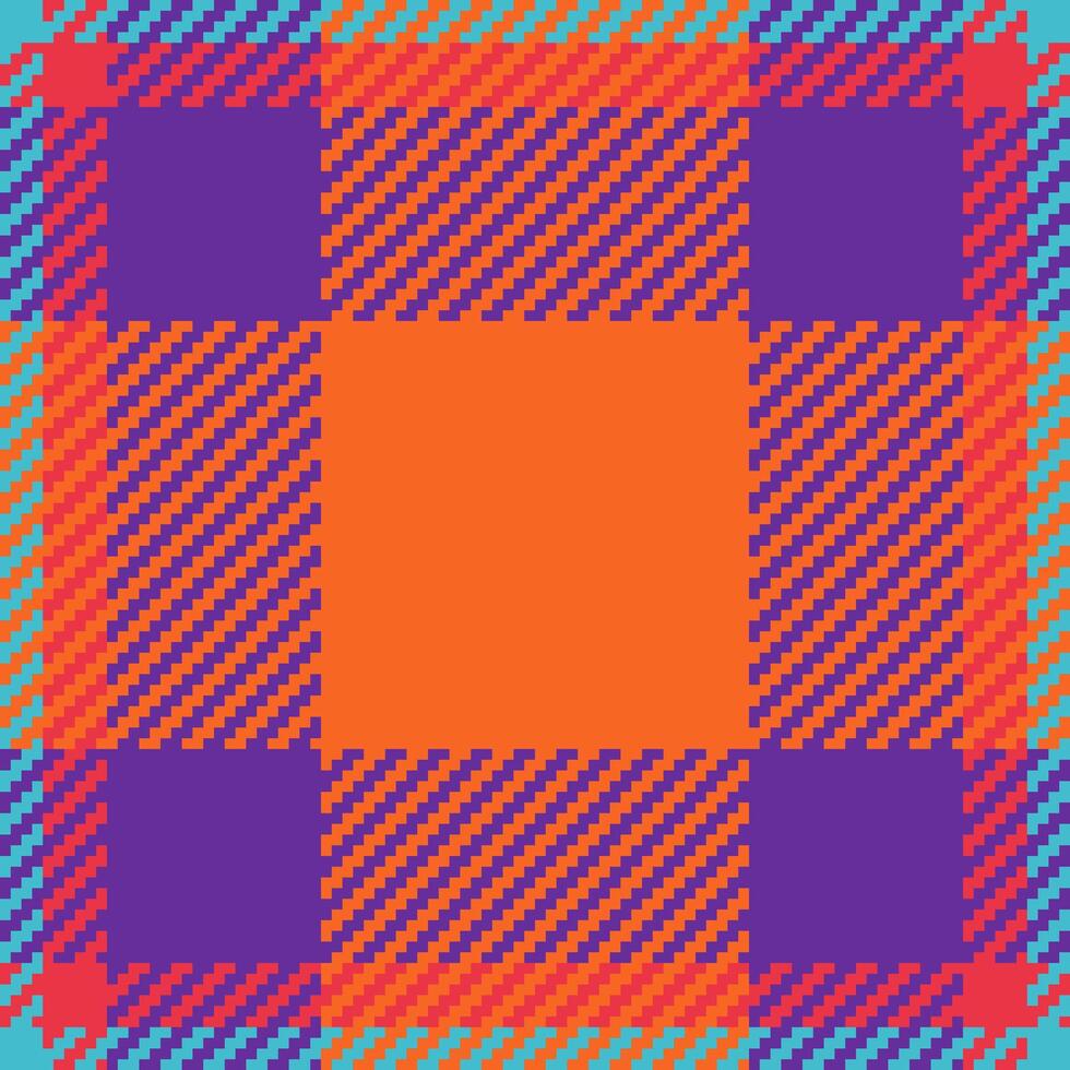 Vibrant autumnal plaid pattern in bold orange, purple, and teal. Perfect for textile design, fall fashion, or adding a touch of modern energy to any project. vector