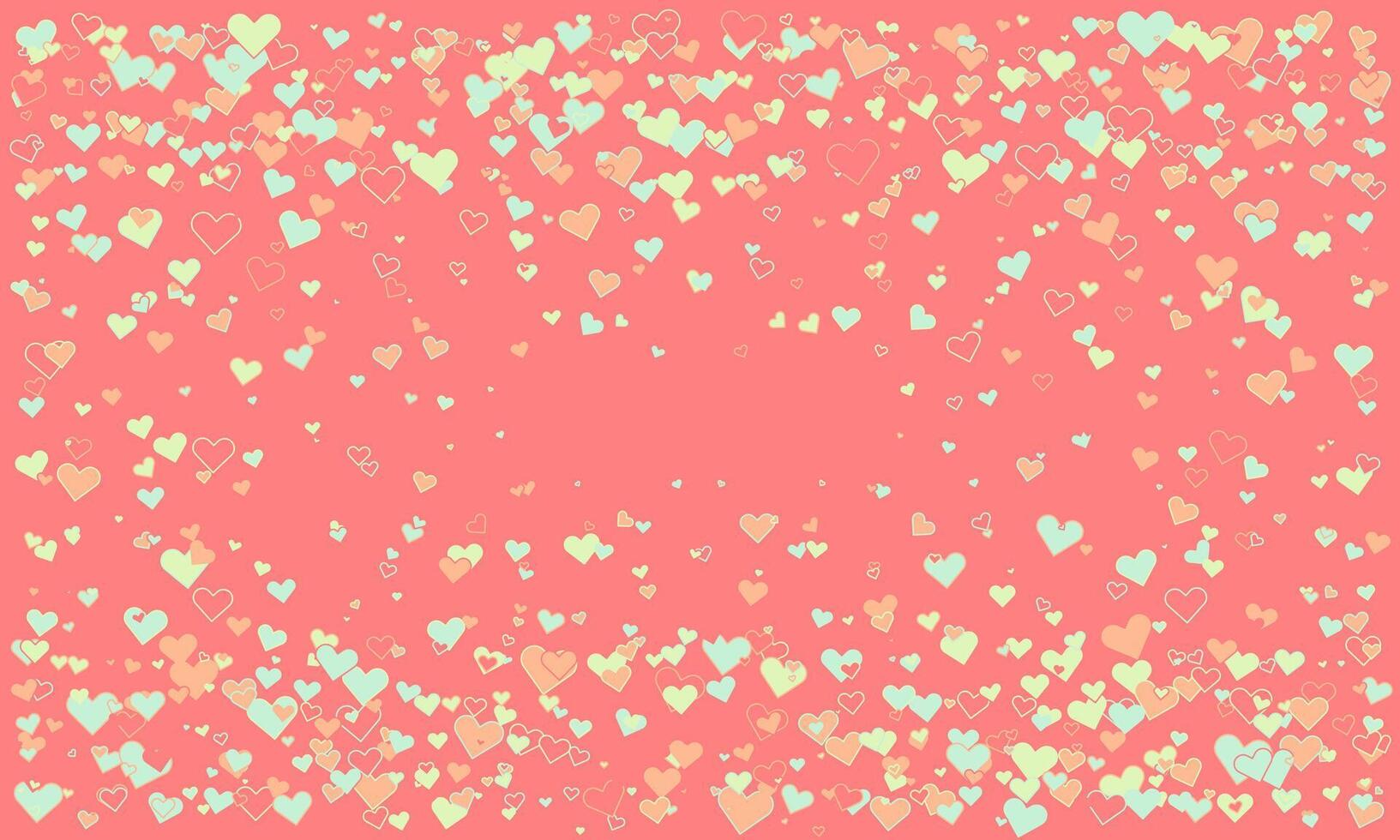 A delightful pastel pink background sprinkled with countless tiny hearts in soft peach, mint, and cream. vector