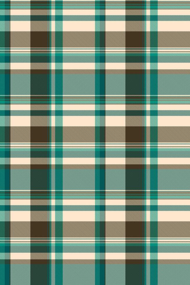 Elegant teal, beige, and brown plaid pattern. Perfect for textile design, website backgrounds, or fashion projects. This seamless texture evokes a feeling of sophistication and timeless style. vector