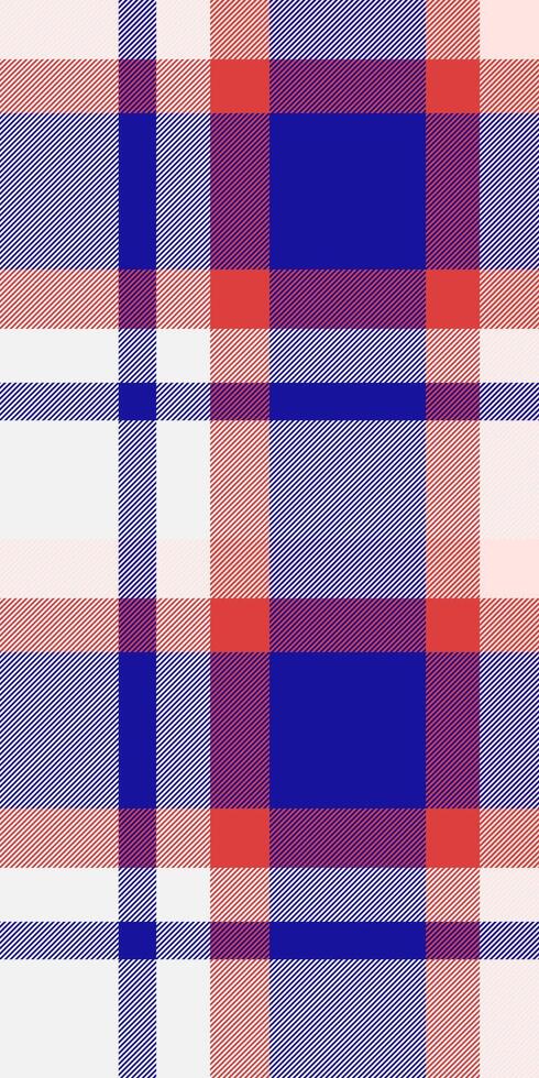 Vibrant plaid pattern in red, blue, and white. Perfect for textile designs, apparel, or website backgrounds. This bold, geometric texture evokes feelings of tradition and modernity. vector