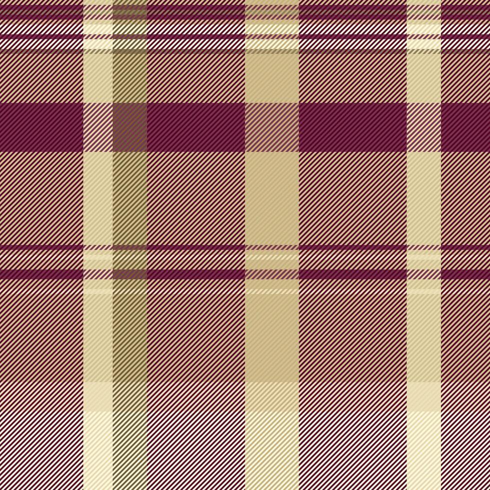 Elegant beige and burgundy plaid textile pattern. Perfect for fashion, home decor, or website backgrounds. Subtle texture adds depth and sophistication. Evokes feelings of warmth and comfort. vector