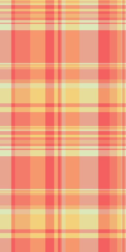 Vibrant pastel plaid pattern in warm peach, coral, and yellow tones. Perfect for textile design, website backgrounds, or stationery. vector