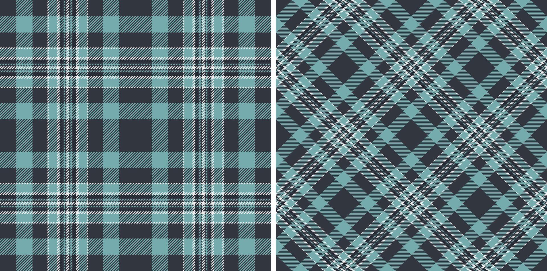 Stylish teal and dark gray plaid patterns. Perfect for textile design, fashion, home decor, or website backgrounds. Seamless repeat textures offer versatile design options. vector