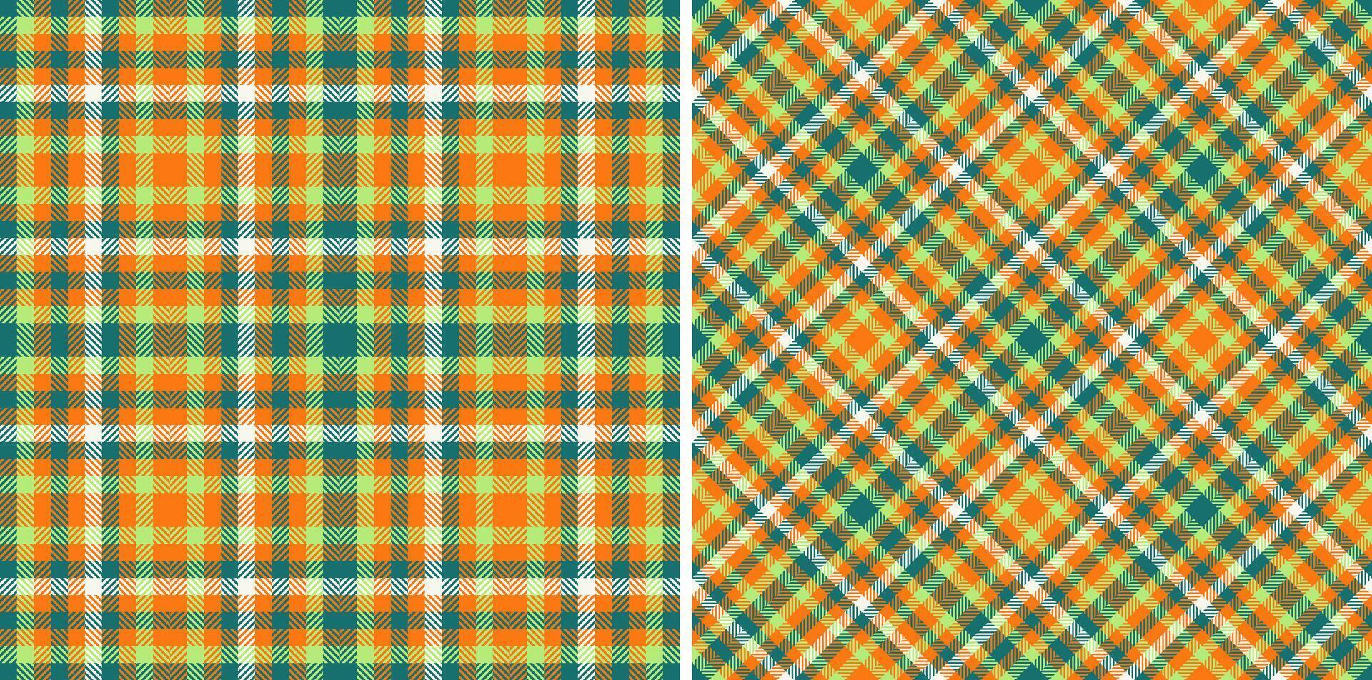 Vibrant orange, teal, and white plaid patterns. Perfect for textile design, fashion, websites, or branding. Two distinct styles classic checks and a dynamic diagonal weave. vector