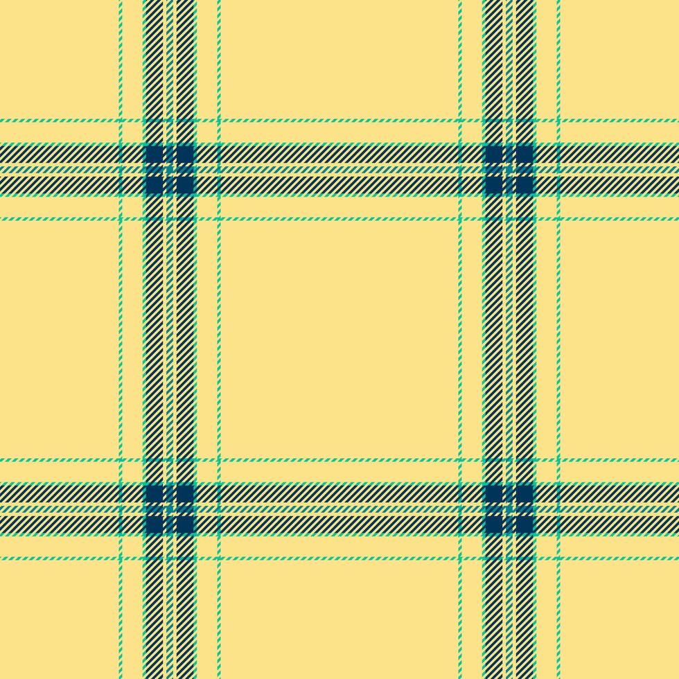 Vibrant yellow plaid pattern featuring teal and dark gray stripes. Perfect for textile design, fashion, websites, or any project needing a cheerful, stylish geometric texture. vector