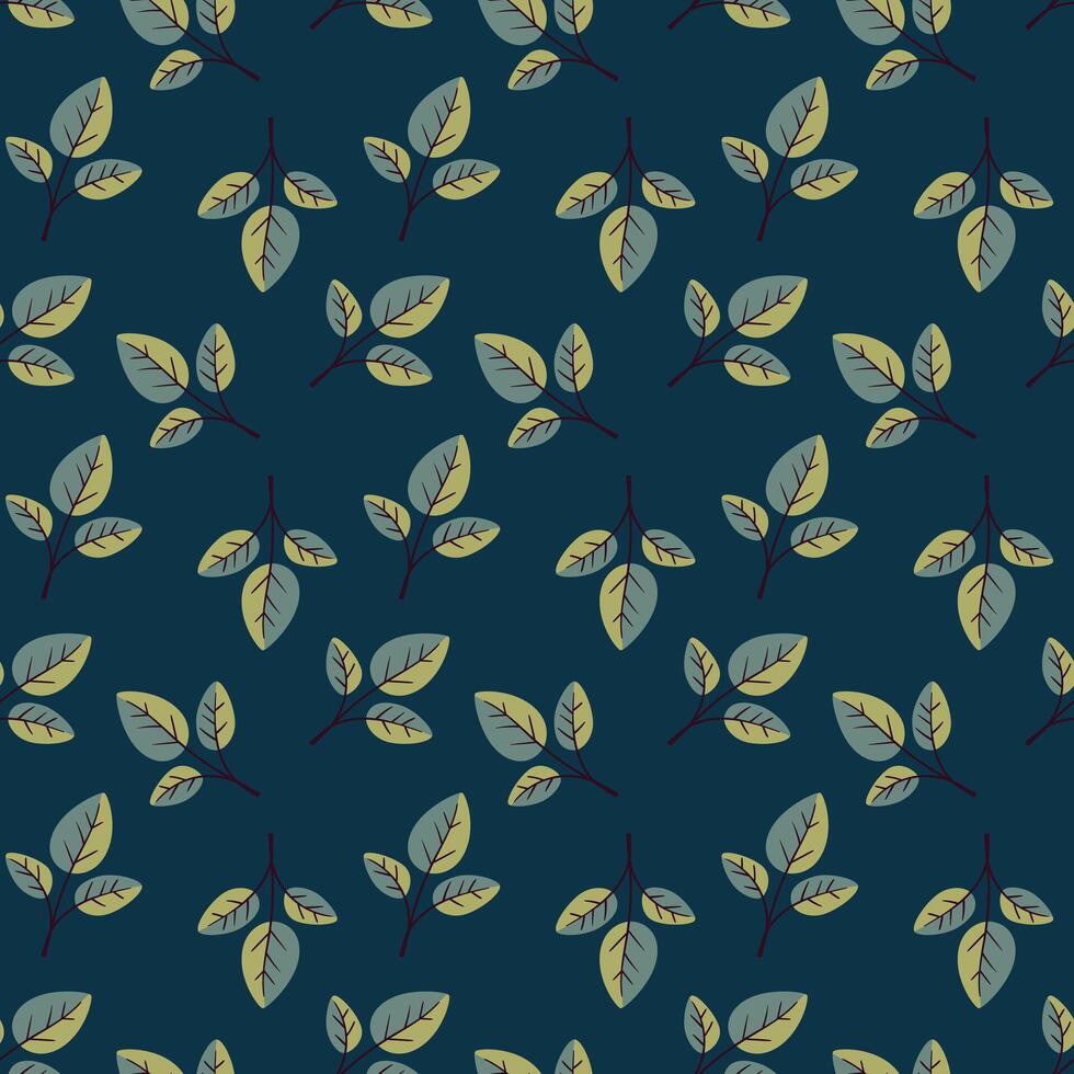 Elegant teal and olive green leaf pattern. Seamless repeat design perfect for textile prints, wallpaper, or website backgrounds. Evokes nature, serenity, and growth. vector