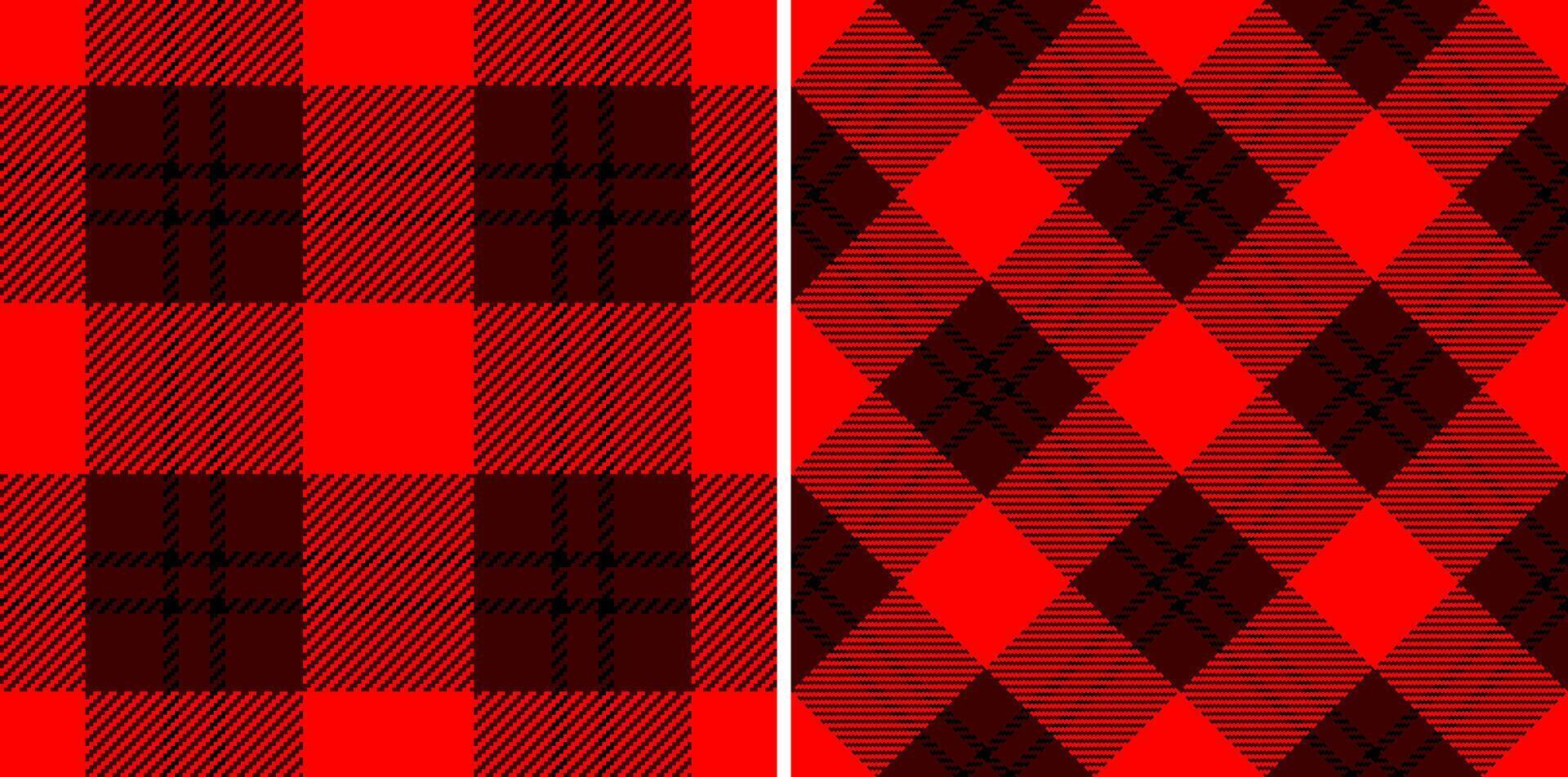 Vibrant red and black plaid patterns, perfect for textile design, backgrounds, or festive projects. vector