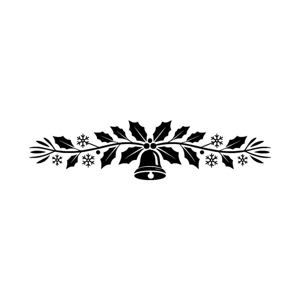 Minimalist Christmas Ornament Bell, Holly, Snowflakes, Black on White vector