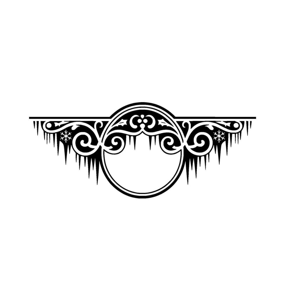 Ornate Winter Emblem with Icicles and Snowflakes vector