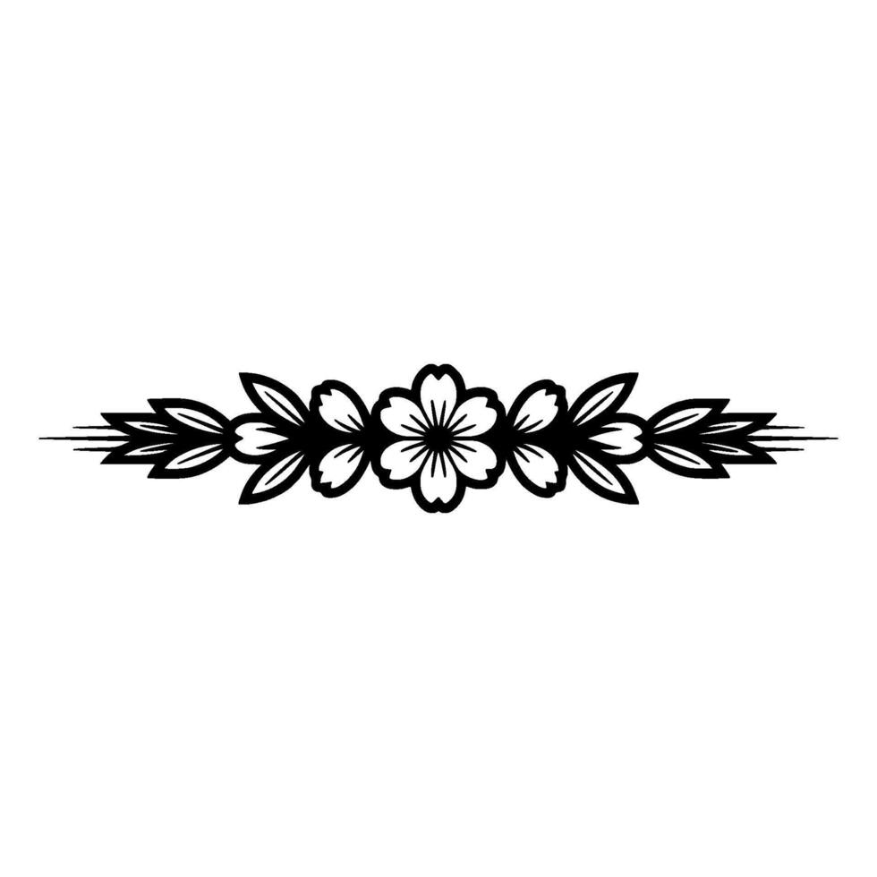 Elegant Floral Divider, Sakura Blossoms with Black Outlines, Decorative Element vector