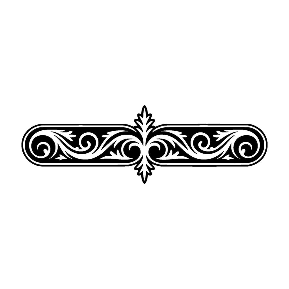 Ornate Black and White Scrollwork Border Element, Isolated on White vector