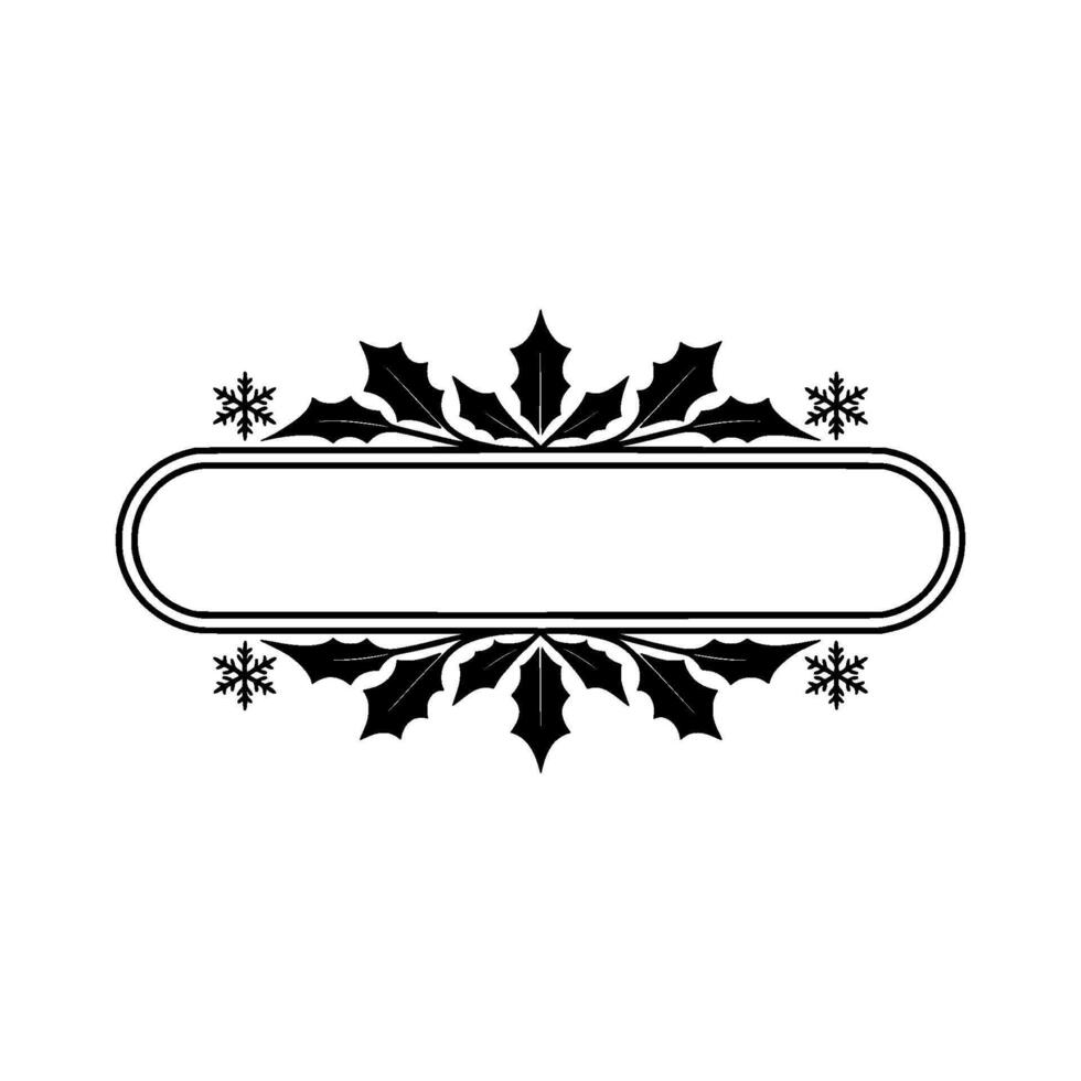 Elegant Black and White Christmas Ornament Frame with Holly and Snowflakes vector