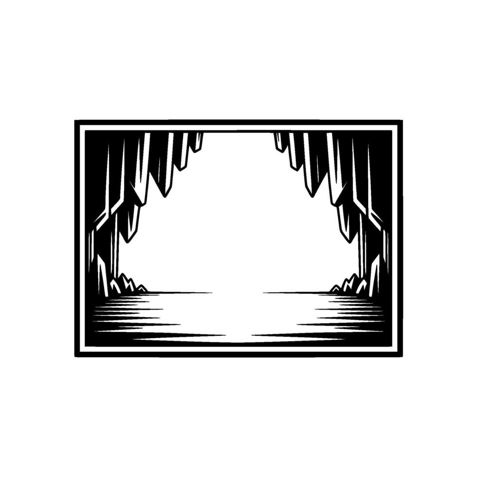 Minimalist Cave Entrance Illustration Black and White, Geometric Style vector
