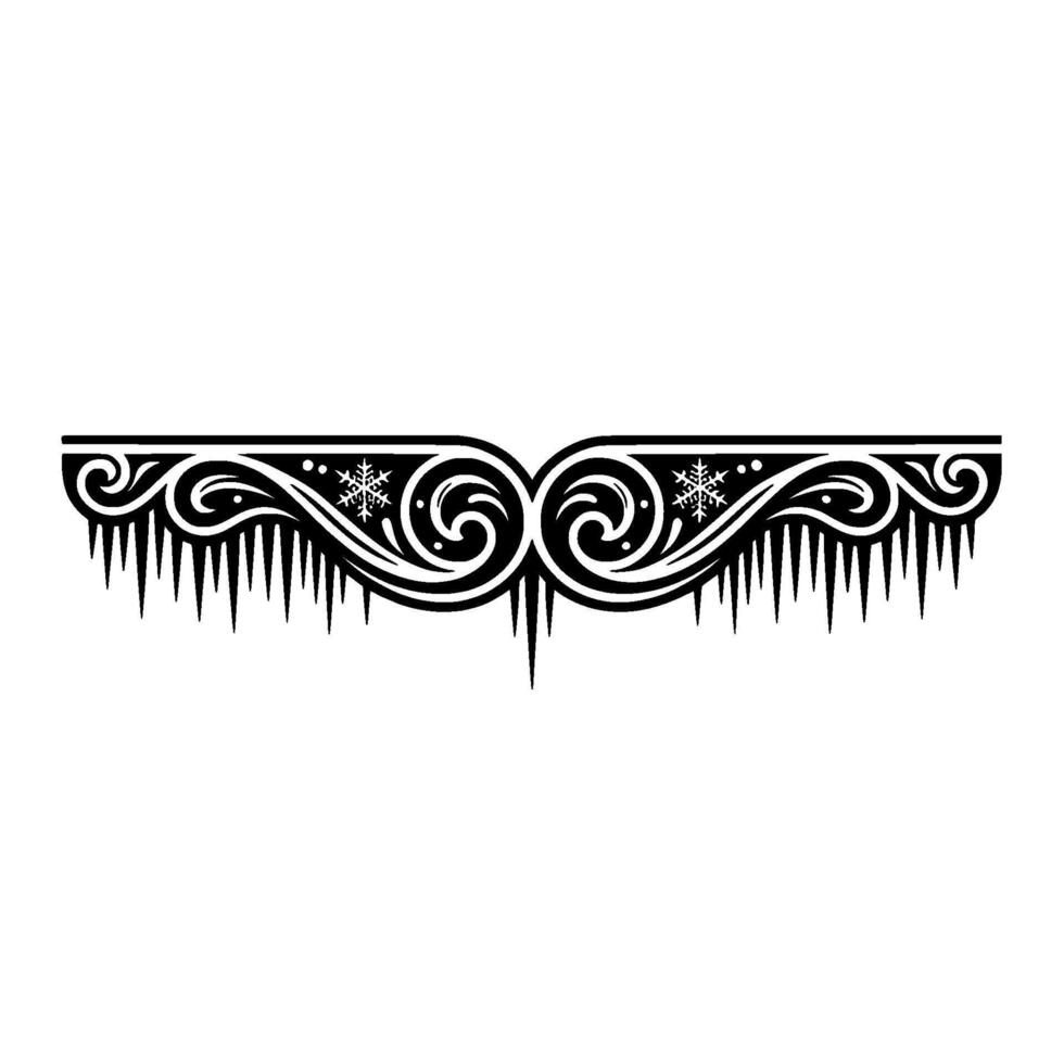 Elegant Winter Border Ornate Scrollwork with Icicles Snowflakes vector