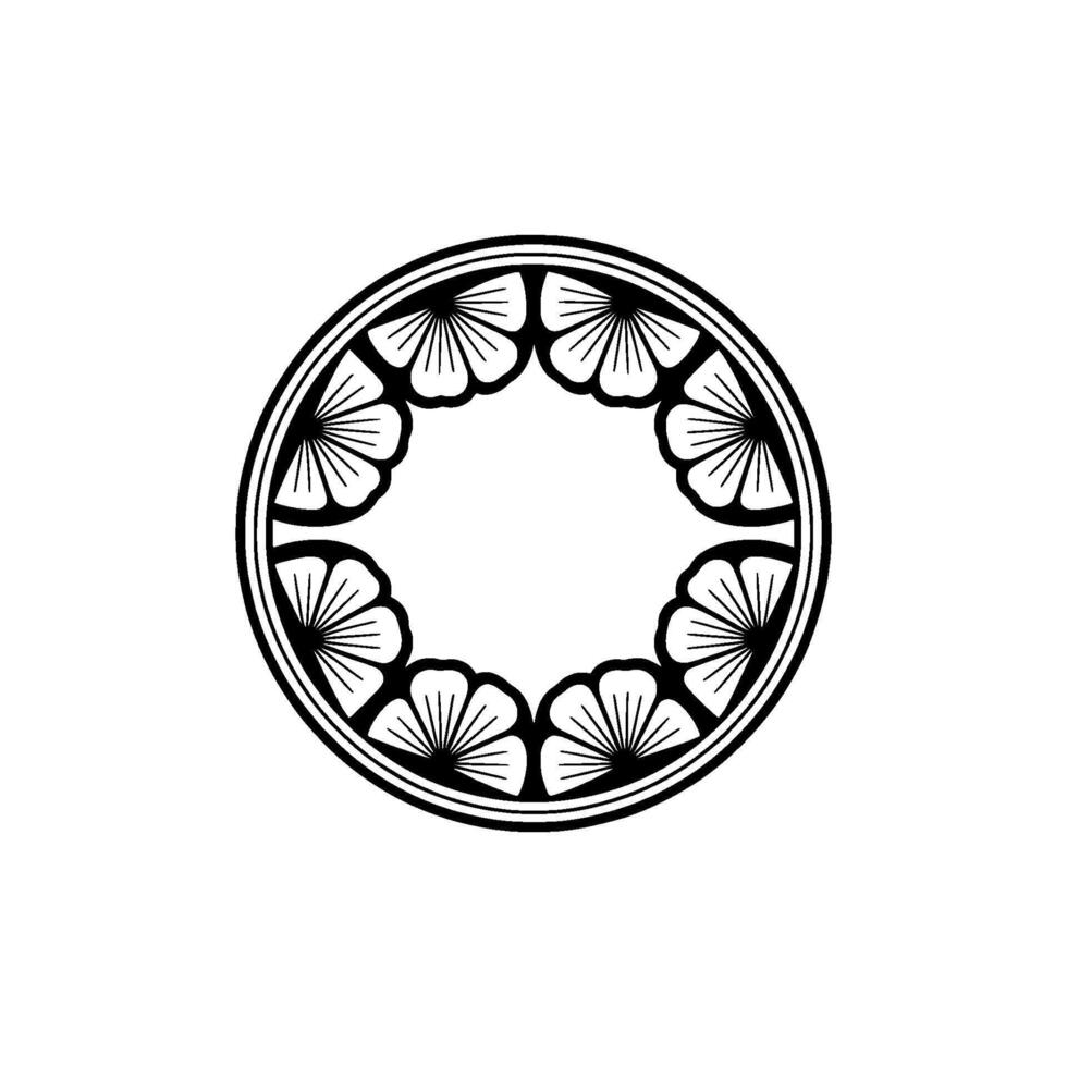 Circular Floral Pattern in Black on White Background vector
