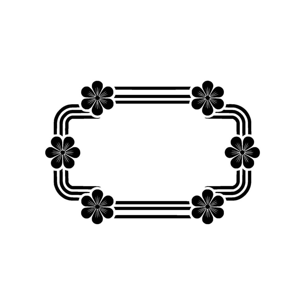 Retro Floral Frame, Black and White, Minimalist vector